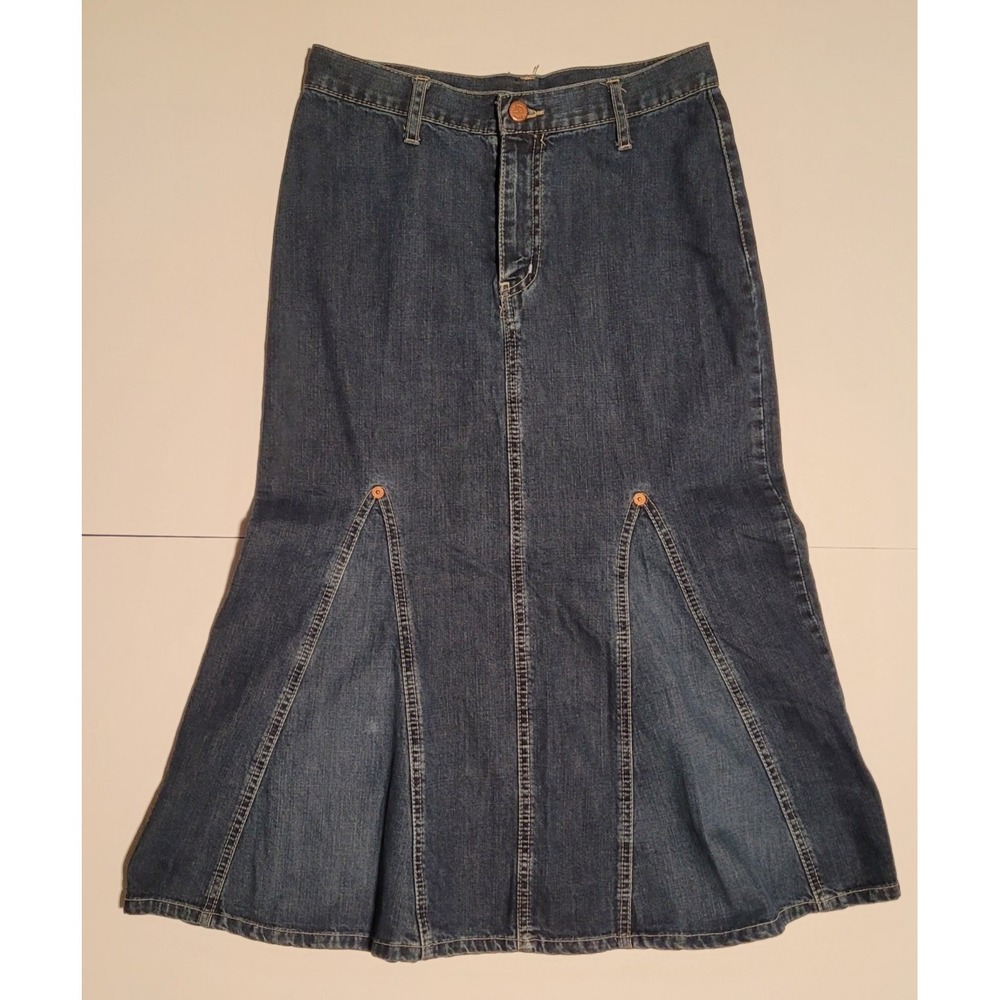 Manager Women's Long Denim Long Skirt with Flare Size 26 Front Zipper/Button